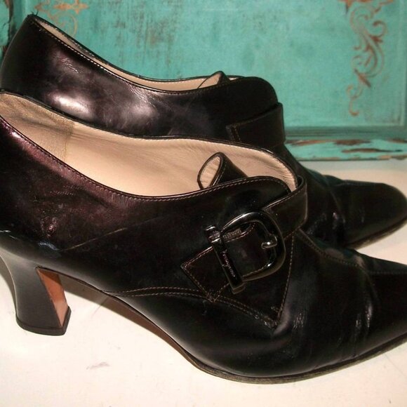Rare Style Vintage Salvatore Ferragamo Black Leather Heels 8C - Picture 7 of 14